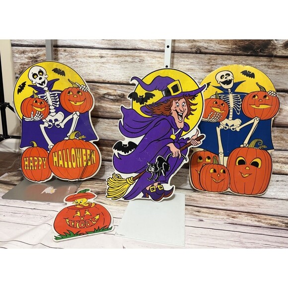 Vintage Halloween Yard Art Signs Cardboard Color Clings 1996 1997 Lot - Picture 3 of 11